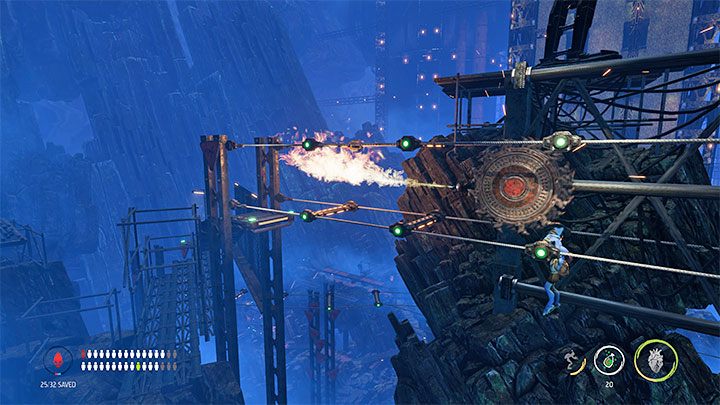 W przypadku tej zagadki musimy unikać większych mechanizmów z ostrzami - Oddworld Soulstorm: Zejście na poziom Bone Processing, Necrum - solucja - Oddworld Soulstorm - poradnik do gry