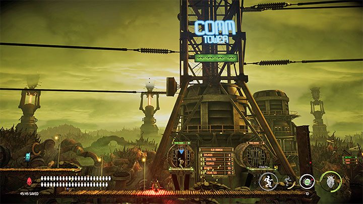 Po zakończeniu przejażdżki mijamy niepotrzebny już ptasi portal i korzystamy z przejścia - Oddworld Soulstorm: Dotarcie windą do Comms Tower, Slig Barracks - solucja - Oddworld Soulstorm - poradnik do gry