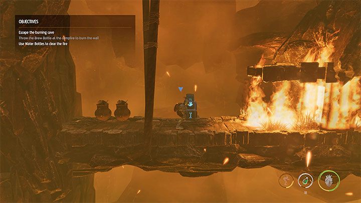 Działanie butelek z naparem polega na podpalaniu okolicy - Oddworld Soulstorm: Ucieczka z płonącej jaskini, The Raid on Monsaic - solucja - Oddworld Soulstorm - poradnik do gry