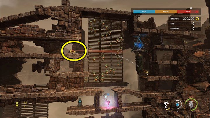 Opętany Slig ma na wyposażeniu granatnik, który idealnie sprawdzi się do eliminowania pozostałych przeciwników - Oddworld Soulstorm: Ochranianie innych Mudokonów, The Ruins - solucja - Oddworld Soulstorm - poradnik do gry