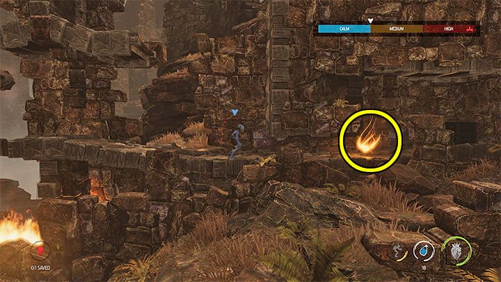 W nowej lokacji kierujemy się w dół gasząc po drodze płomienie - Oddworld Soulstorm: Przeprawa przez terytorium Sligów, The Blimp - solucja - Oddworld Soulstorm - poradnik do gry