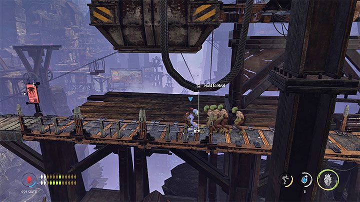 Na jednej z wyżej położonych platform jest szósty chory Mudokon - Oddworld Soulstorm: Uleczenie chorych Mudokonów, The Funicular - solucja - Oddworld Soulstorm - poradnik do gry