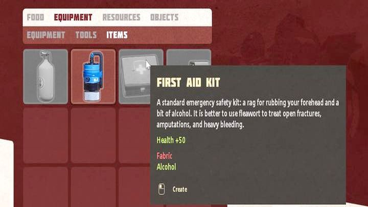 Do wykonania apteczki potrzebujecie powszechnej tkaniny i nieco rzadziej spotykanego (ale wytwarzanego) alkoholu - Breathedge: Zdrowie - jak odnowić? - Breathedge - poradnik do gry