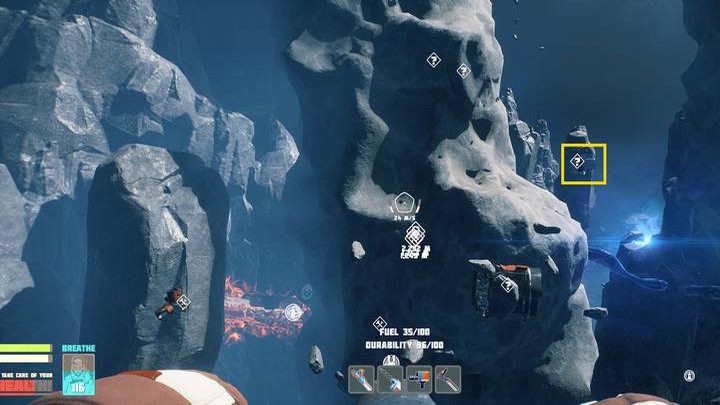 By znaleźć schemat, skierujcie się z waszej tymczasowej bazy w rozdziale drugim do jednego z zapytajników widocznego nieco na lewo od błękitnego światła, przed dużą asteroidą - Breathedge: Stan stacji - jak monitorować? - Breathedge - poradnik do gry