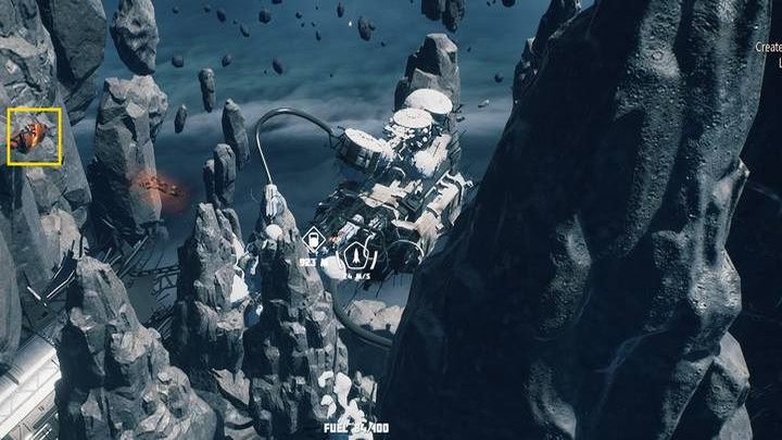 W obszarze najbardziej po lewej stronie ujrzycie znacznik przypominający ciężarek - Breathedge: Rozdział 2, Magazyn majonezu - solucja, opis przejścia - Breathedge - poradnik do gry