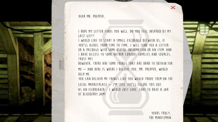 Po kolejnych kilku dniach znów otrzymacie list od Minutemana - Mr Prepper: Zadania Minutemana - lista, solucja, opis przejścia - Mr Prepper - poradnik do gry