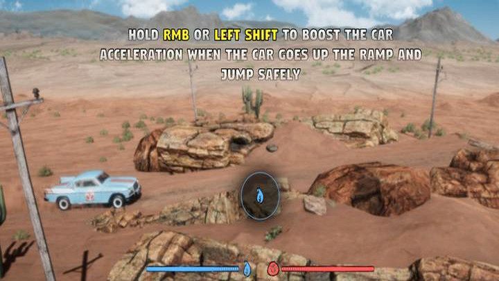 Pod PPM / Shift znajduje się dopalacz - będzie potrzebny od 2-3 etapu jazdy, gdzie natrafiać będziesz na rampy - Mr Prepper: Pustynia - jak zwiedzać samochodem? - Mr Prepper - poradnik do gry