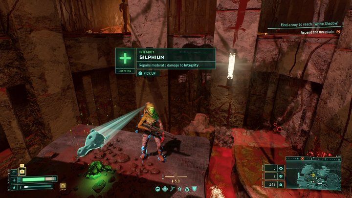 Sylfion (Silphium) to bardzo charakterystyczna zielona substancja przywracająca nieco punktów zdrowia, która na mini mapie wyświetla się pod ikoną zielonego krzyżyka, więc łatwo ją zlokalizować - Returnal: Leczenie - jak odzyskiwać zdrowie? - Returnal - poradnik do gry