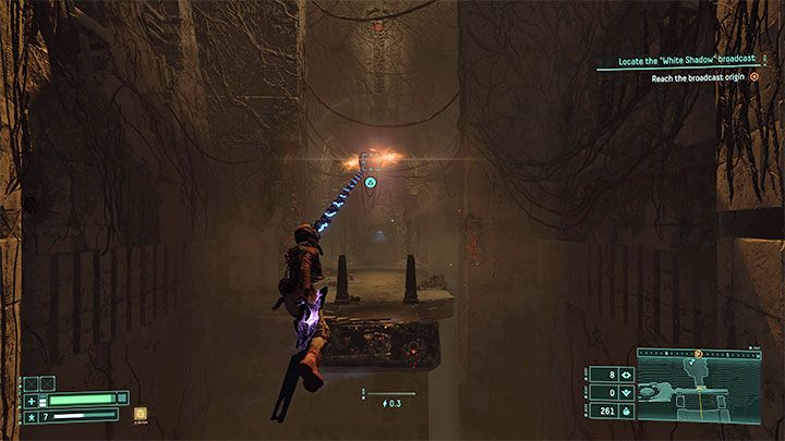 2) Możemy przyciągać się do lewitujących kul z punktami zaczepienia - Selene do przyciągnięciu się do lewitującej kuli odbije się i rozpocznie daleki lot - Returnal: Krawędzie, wysokie półki - jak się dostać? - Returnal - poradnik do gry