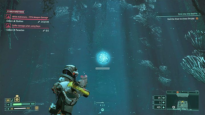 Przetestowanie działania Delfickiego wizjera jest częścią obowiązkowej eksploracji szóstego biomu - będzie on potrzebny do przejścia do dalszej części ruin w głębinach - Returnal: Krawędzie, wysokie półki - jak się dostać? - Returnal - poradnik do gry