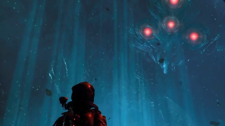 Bohaterka staje przed obliczem potwora podobnego do ośmiornicy, co może mieć związek z wyżej opisywaną ulubioną zabawką Selene - Macek (Octo) - Returnal: 1. zakończenie (spoiler) - Returnal - poradnik do gry