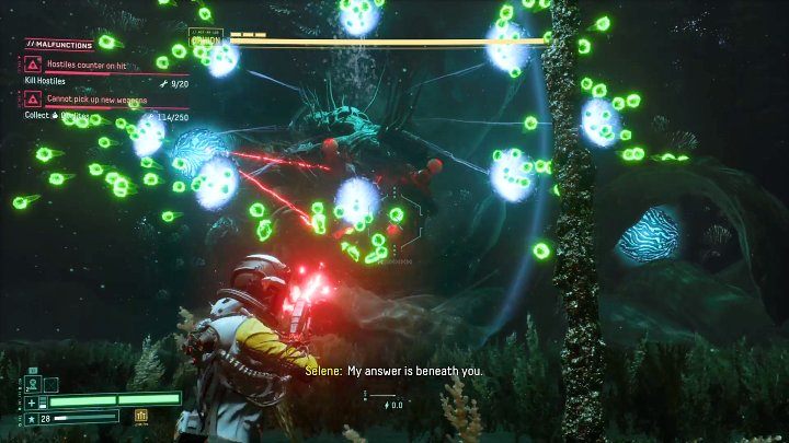 Ophion może tworzyć portale, z których będą wylatywać zielone kule energii - Returnal: Ophion - boss, jak pokonać? - Returnal - poradnik do gry