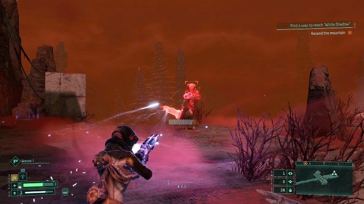 Drugim niezwykle groźnym przeciwnikiem jest Zerwany (Severed), którego możecie spotkać już po przejściu przez bramę u podstawy wielkiej góry - Returnal: Karmazynowe Pustkowia/Crimson Wastes - biom - Returnal - poradnik do gry