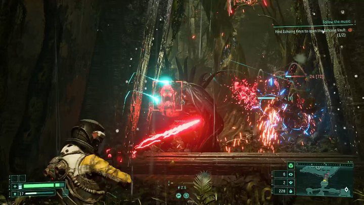 Drugim niezwykle groźnym przeciwnikiem, na którego możecie natknąć się w trakcie eksploracji Ruin Pogłosu, jest czteronożna istota, którą możecie pamiętać z pierwszego biomu planety Atropos, Zarośniętych Ruin - Returnal: Ruiny Pogłosu/Echoing Ruins - biom - Returnal - poradnik do gry