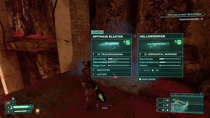 Za każdym razem, gdy znajdziecie nową broń, na ekranie wyświetlą się informacje na temat aktualnie używanej broni (po lewej stronie) i tej, którą można zebrać - Returnal: Bronie - czy można mieć więcej niż jedną? - Returnal - poradnik do gry