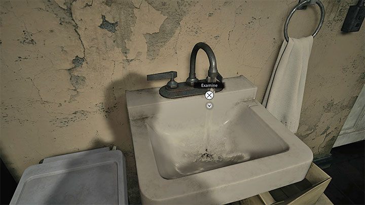 W nowym pomieszczeniu dotrzyjcie do zlewu Sink i użyjcie na nim pierścienia zabranego z lalki - Resident Evil Village: House Beneviento, Zagadka z lalką kobiety - rozwiązanie - Resident Evil Village - poradnik do gry
