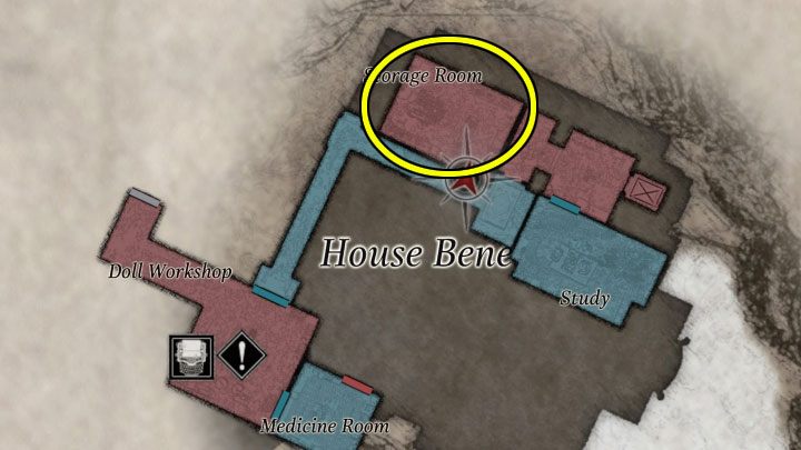 Dzięki odblokowaniu wyjścia w pomieszczeniu Doll Woman możecie przejść do składziku Storage Room - Resident Evil Village: House Beneviento, Zagadka z pozytywką - rozwiązanie - Resident Evil Village - poradnik do gry