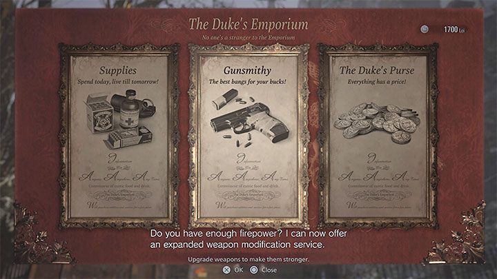 Po zagadaniu do Dukea domyślnie pojawią się trzy opcje do wyboru - Resident Evil Village: Handlarz Duke - Resident Evil Village - poradnik do gry