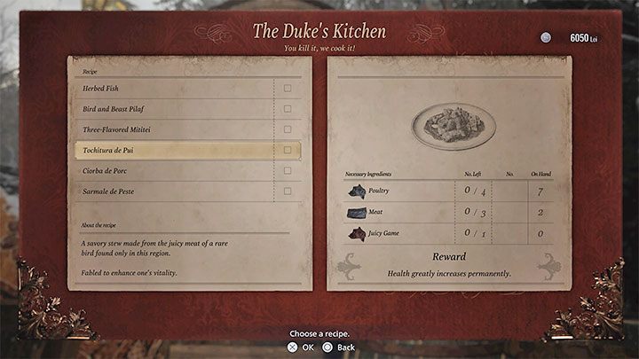 Na liście przepisów powinny was szczególnie zainteresować trzy potrawy, które mogą permanentnie wydłużyć pasek energii Ethana - Resident Evil Village: Rany - jak leczyć? - Resident Evil Village - poradnik do gry