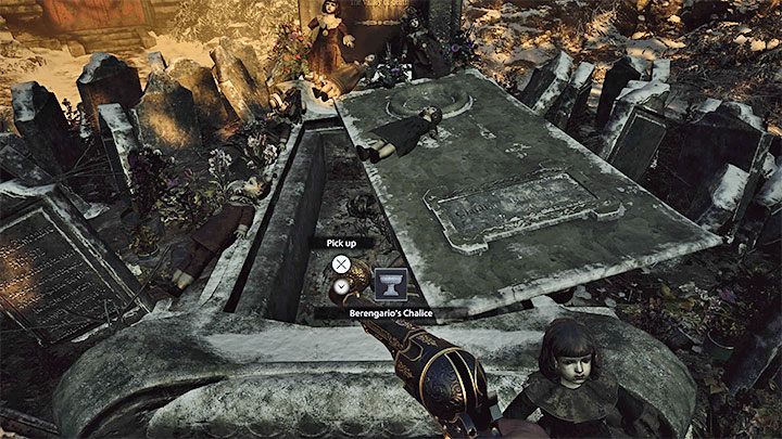 Wejdźcie w interakcję z tablicą na nagrobku i użyjcie na niej Broken Slab - Resident Evil Village: Złote skrzynie - mapa, opisy, lista wszystkich - Resident Evil Village - poradnik do gry