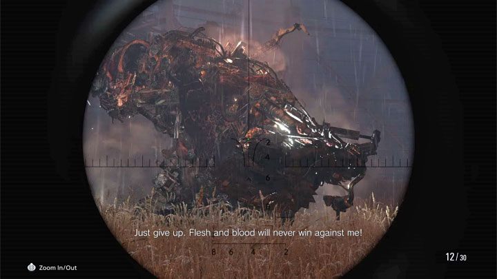 Starajcie się celować ze snajperki w odsłonięte części na ciele bossa, tzn - Resident Evil Village: Pokonanie Prototype Sturm i Heisenberga - solucja - Resident Evil Village - poradnik do gry