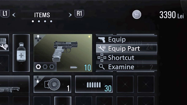 Po zdobyciu każdej modyfikacji otwórzcie inwentarz, zaznaczcie broń, do której ona pasuje i wybierzcie opcję Equip Part żeby ją zainstalować - Resident Evil Village: Trofea/Osiągnięcia - lista - Resident Evil Village - poradnik do gry