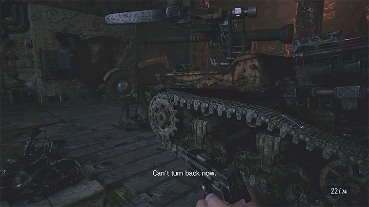 Musicie docelowo dotrzeć do miejsca, w którym główny bohater będzie mógł przejąć kontrolę nad mini-czołgiem - Resident Evil Village: Zmutowany Heisenberg - boss, jak pokonać? - Resident Evil Village - poradnik do gry