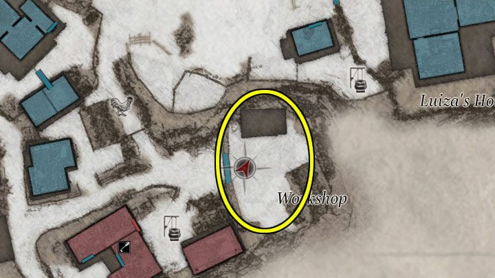 Docelowo musicie dotrzeć do pokazanego na powyższych obrazkach obszaru w południowej części wioski - Resident Evil Village: Znalezienie domu z czerwonym kominem - solucja - Resident Evil Village - poradnik do gry