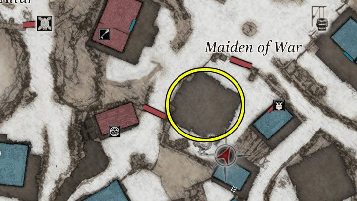 Docelowo musicie zająć się zlokalizowaniem pokazanej na obrazku 1 drabiny, dzięki której Ethan dostanie się na dach - Resident Evil Village: Znalezienie domu z czerwonym kominem - solucja - Resident Evil Village - poradnik do gry