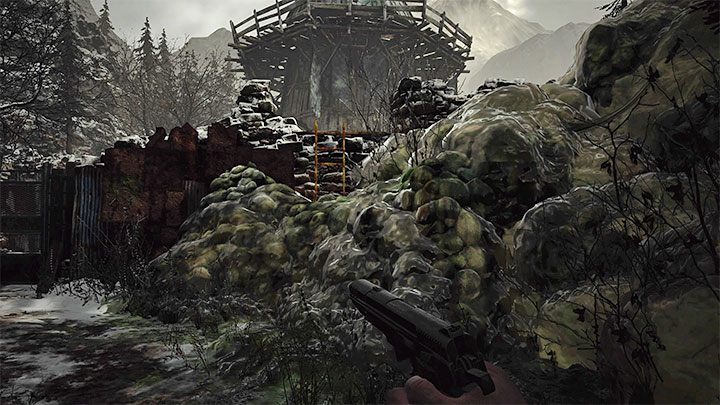 Przejdźcie wąską ścieżką aż dotrzecie do kolejnej bariery ze szlamu - Resident Evil Village: Przeprawa przez wioskę, dotarcie do łodzi - solucja - Resident Evil Village - poradnik do gry