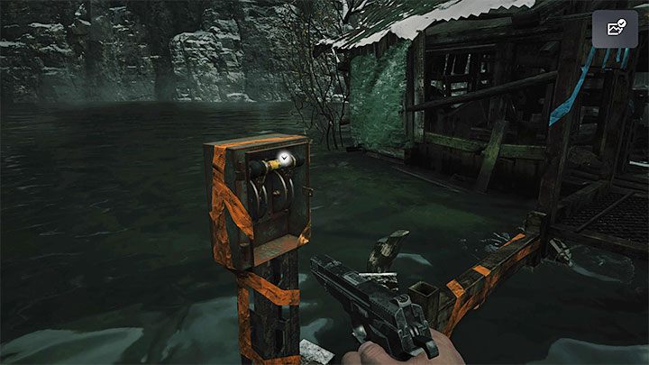 Przed wami mini-zagadka środowiskowa, w której musicie pociągać za dźwignie i doprowadzać do tymczasowego wynurzania się platform - Resident Evil Village: Przeprawa przez zbiornik, unikanie ryby - solucja - Resident Evil Village - poradnik do gry