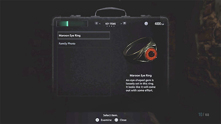 Kolejna część zagadki może wam sprawić pewien problem, bo pierścień trzeba obejrzeć w inwentarzu - Resident Evil Village: Zagadka z okiem - rozwiązanie - Resident Evil Village - poradnik do gry