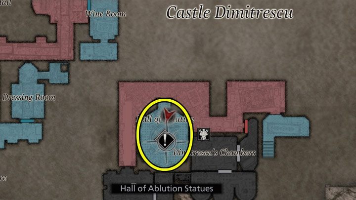 Miejsce rozwiązywania zagadki Hall of Ablution Statues prezentują dołączone obrazki - Resident Evil Village: Zagadka z 4 posągami - rozwiązanie - Resident Evil Village - poradnik do gry