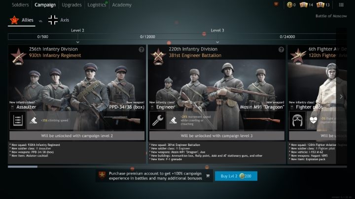 Nowe oddziały odblokujesz wraz z osiąganiem kolejnych poziomów danej kampanii. - Enlisted: Zarządzanie oddziałami - Enlisted - poradnik do gry