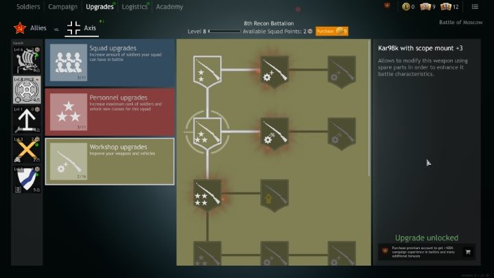 Na początku musisz wykupić dostęp do ulepszeń w zakładce Upgrades. - Enlisted: Nowe bronie i wyposażenie - jak zdobywać i ulepszać? - Enlisted - poradnik do gry