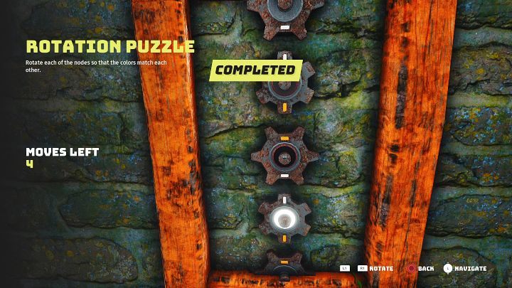 Teraz musicie ułożyć proste puzzle rotacyjne, aby móc przepłynąć do mostu zwodzonego, który umożliwi sojuszniczym wojownikom przejście w głąb posterunku - Biomutant: Początek wojny plemion/The Tribe War Begins - solucja - Biomutant - poradnik do gry