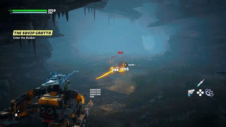 Po wejściu do jaskini rozprawcie się z przeciwnikami, którzy staną na Waszej drodze, a następnie opuście mektona i wejdźcie do bunkra i zjedźcie windą na dół - Biomutant: Gizmo - solucja, opis przejścia - Biomutant - poradnik do gry