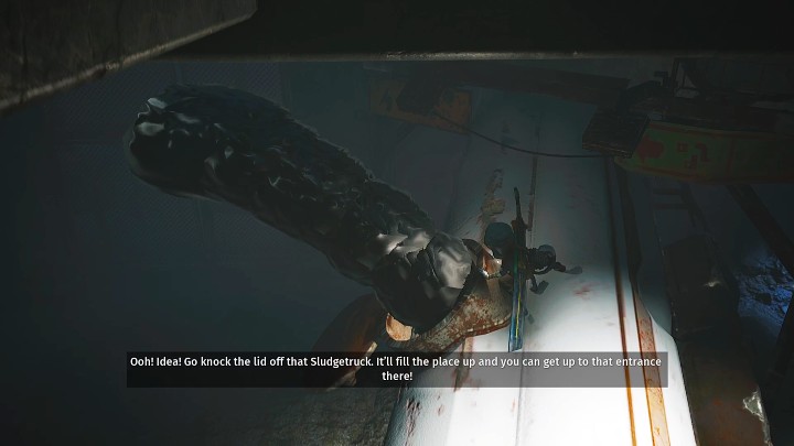 Po zejściu na niższy poziom wskoczcie na cysternę i otwórzcie właz (wciskajcie po kolei przyciski, które zaczną wyświetlać się na ekranie), aby zalać pomieszczenie ropą - Biomutant: Gizmo - solucja, opis przejścia - Biomutant - poradnik do gry