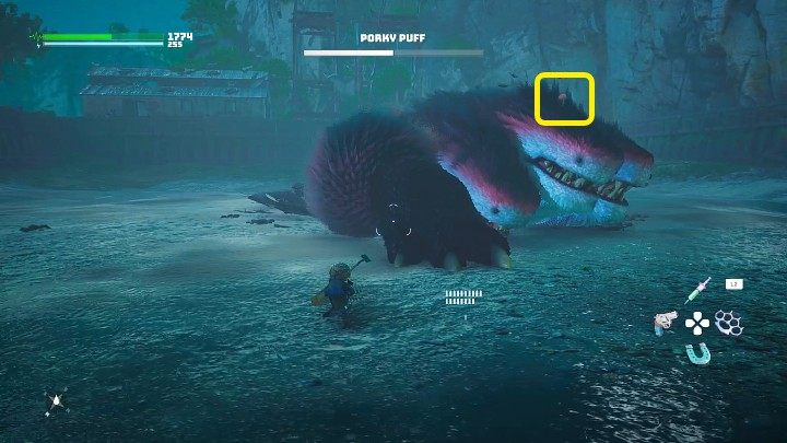 Druga faza pojedynku z Puchcio Chrumem ma miejsce na twardym podłożu, a boss będzie stał w jednym miejscu, przez co zasięg jego ataków nie będzie zbyt duży - Biomutant: Puchcio Chrum/Porky Puff - jak pokonać? - Biomutant - poradnik do gry