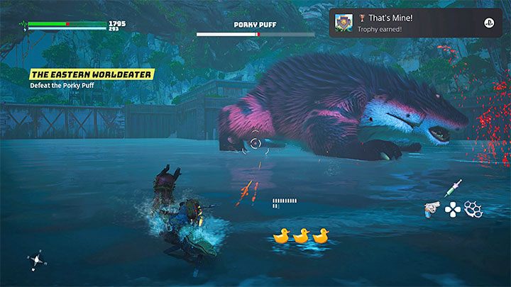 Z minami starajcie się dotrzeć do bossa i pozostawić je pod nim (ponownie wciśnijcie Kwadrat lub X) - Biomutant: Trofea/Osiągnięcia - lista - Biomutant - poradnik do gry