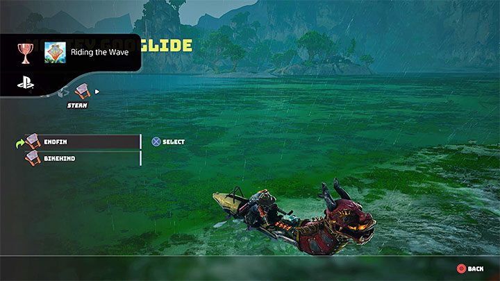 Po tym jak przejmiecie kontrolę nad Ślizgosiupnią przytrzymajcie dolny kierunek na krzyżaku pada żeby przejść do menu zmiany wyglądu skutera - Biomutant: Trofea/Osiągnięcia - lista - Biomutant - poradnik do gry