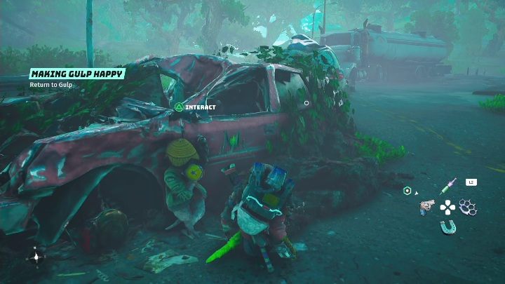 Jak zacząć: Porozmawiać z mężczyzną stojącym koło auta, w lokacji Gutway 4E - Biomutant: Poszukiwania Piszczydynksów - solucja, opis przejścia - Biomutant - poradnik do gry