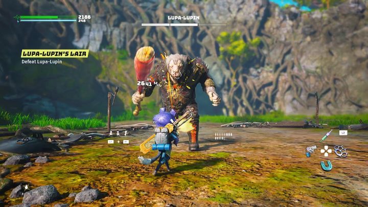 W drugiej fazie pojedynku Lupa-Lupin odrzuci tasak i sięgnie po inną broń, sporych rozmiarów kawał mięsa - Biomutant: Mięsożerca/The Meat Eater - solucja, opis przejścia - Biomutant - poradnik do gry