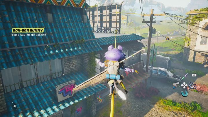 Wyjdźcie przez dziurę w ścianie i po linie przejdźcie na dach sąsiedniego budynku - pamiętajcie, aby utrzymywać równowagę - Biomutant: Noko - solucja, opis przejścia - Biomutant - poradnik do gry