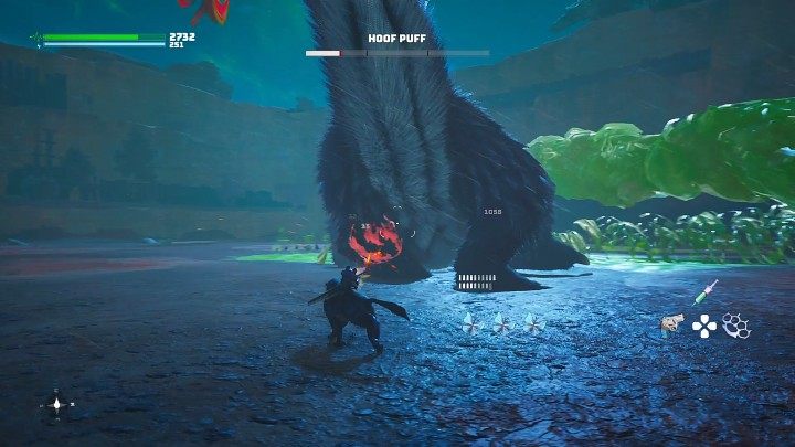 Gdy boss spróbuje kopnąć Was jedną z tylnych łap, wykorzystajcie ten moment, aby go związać i powalić - Biomutant: Północno-Wschodni Światożerca/The Northeastern Worldeater - solucja - Biomutant - poradnik do gry