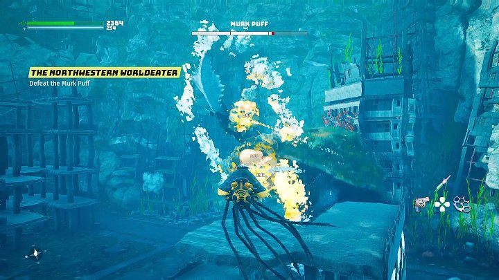 Jeśli znajdziecie się zbyt blisko Puchcia Mętniaka, boss spróbuje trafić Was przednimi łapami - Biomutant: Północno-Zachodni Światożerca/The Northwestern Worldeater - solucja - Biomutant - poradnik do gry