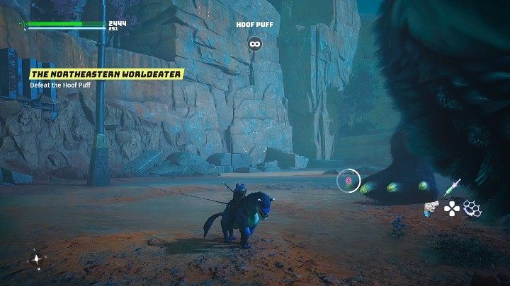 Do wyrządzania obrażeń możecie także wykorzystać lampy, które znajdują się na arenie - Biomutant: Puchcio Kopytek/Hoof Puff - jak pokonać? - Biomutant - poradnik do gry