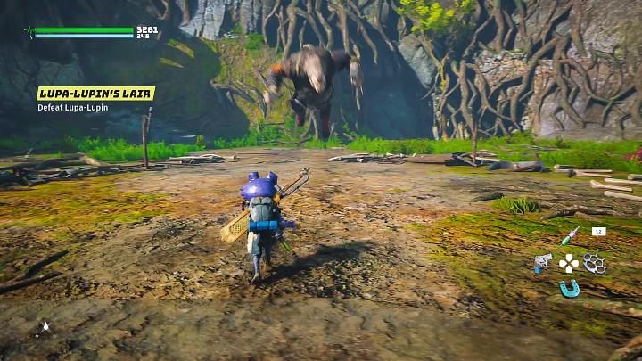 Lupa-Lupin wpadnie we wściekłość i natychmiast rzuci się na swojego przeciwnika, wykonując szybki atak z wyskoku - musicie być przygotowani na wykonanie natychmiastowego odskoku w bok - Biomutant: Lupa-Lupin, 1 starcie - jak pokonać? - Biomutant - poradnik do gry