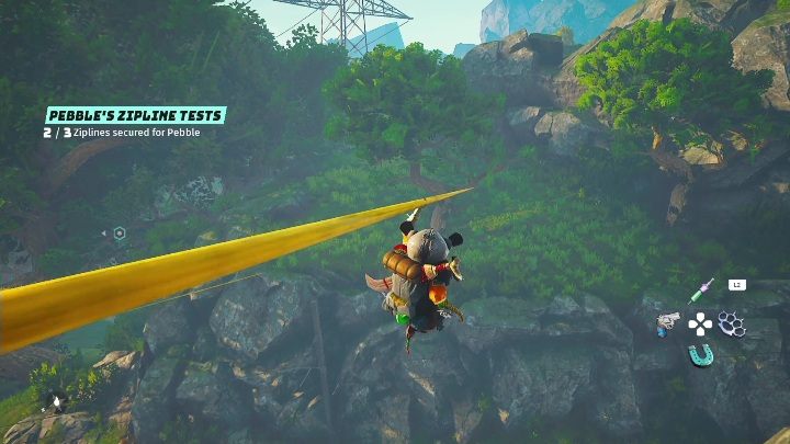 Kolejne zadanie od Pebble polega na zjechaniu po trzech linach - Biomutant: Żwirek Babrek - solucja, opis przejścia - Biomutant - poradnik do gry