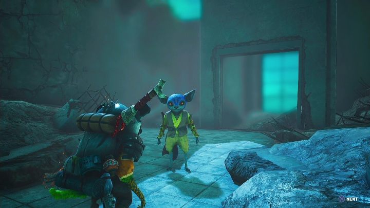 Jak zacząć: Porozmawiać z mężczyzną stojącym w zniszczonym budynku - Posterunek Rokoblok (Surf Hurdle) - Biomutant: Sygnał ogniowy - solucja, opis przejścia - Biomutant - poradnik do gry